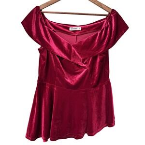 Jasambac Red Wine Velvet‎ Off Shoulder Peplum Blouse Size XL Witchy Whimsigoth